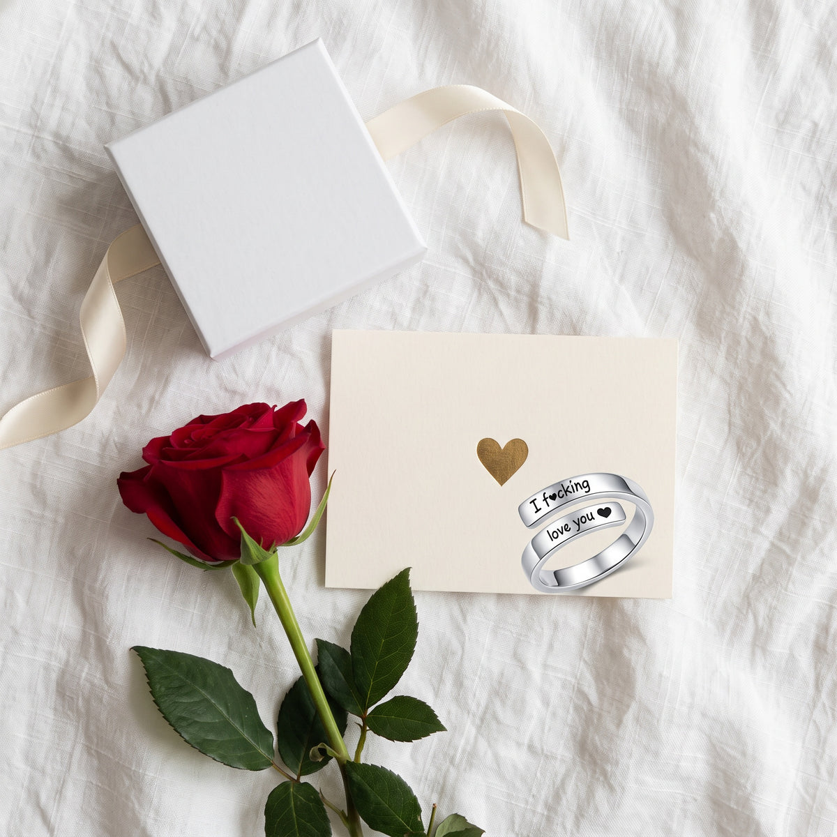 Wrap ring with keepsake card and rose