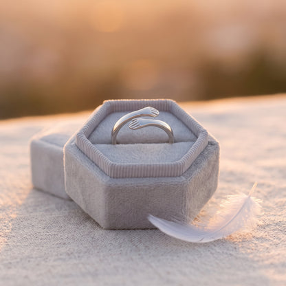 Hug From Heaven ring in a velvet ring box