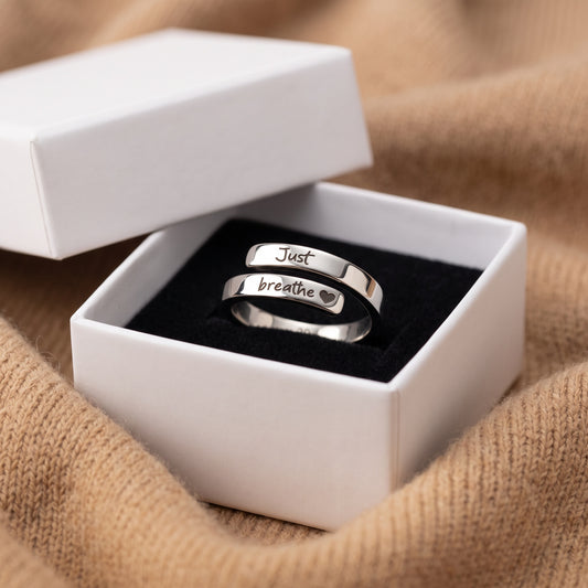 Just Breathe wrap ring in its gift box