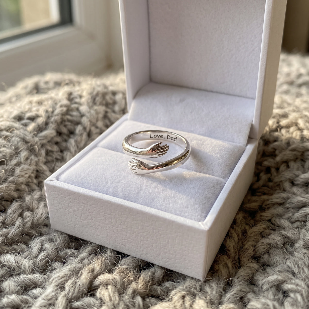Dad & Daughter hug ring in its gift box