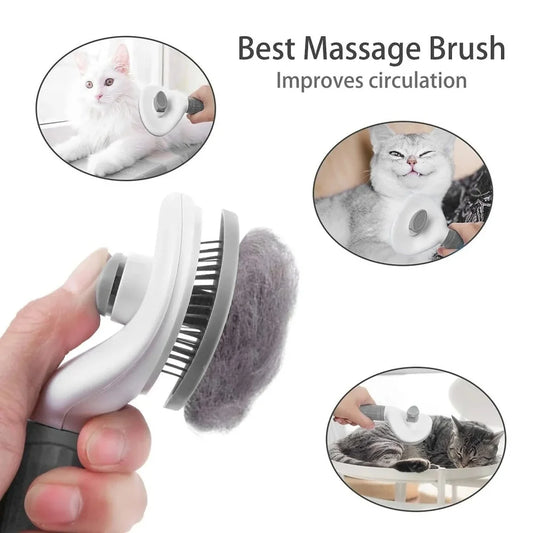 Self-cleaning brush holding a sheet of removed cat fur