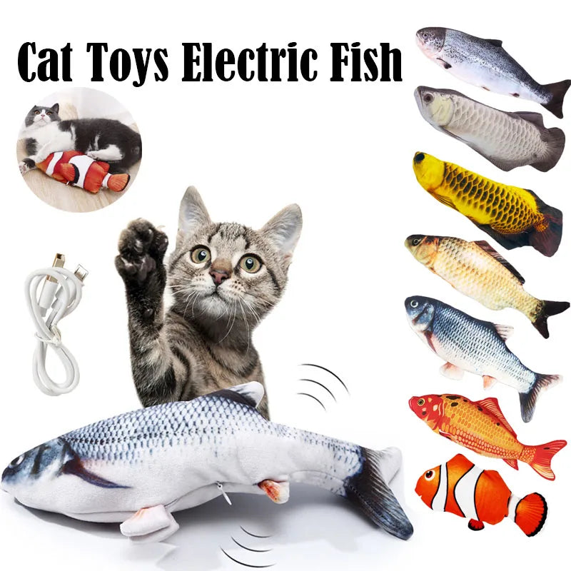 Flopping fish cat toy with a kitten pawing at it