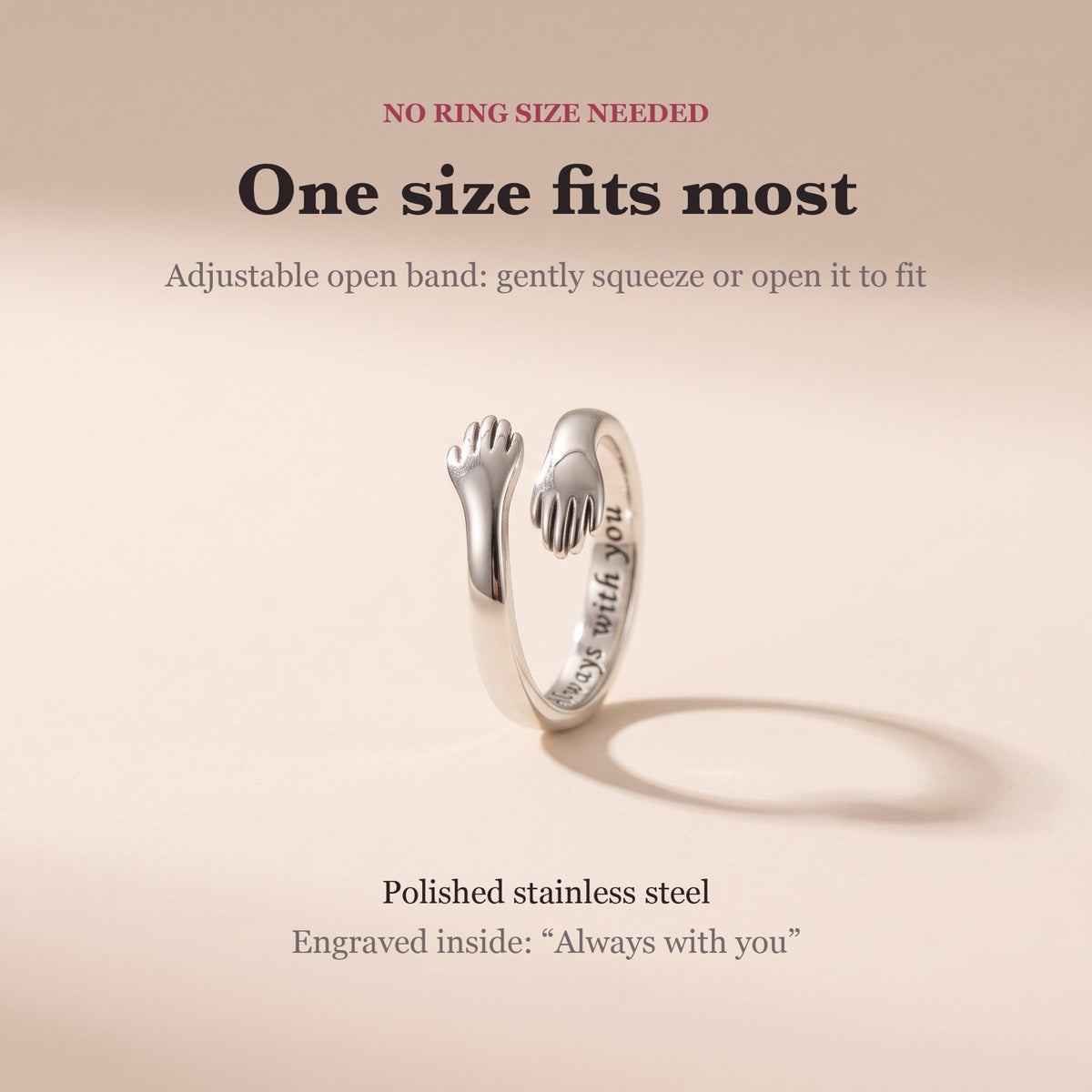 Adjustable open band, one size fits most