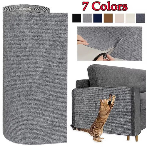 Stick-on scratch mat roll in seven colours, trimmed onto a sofa arm