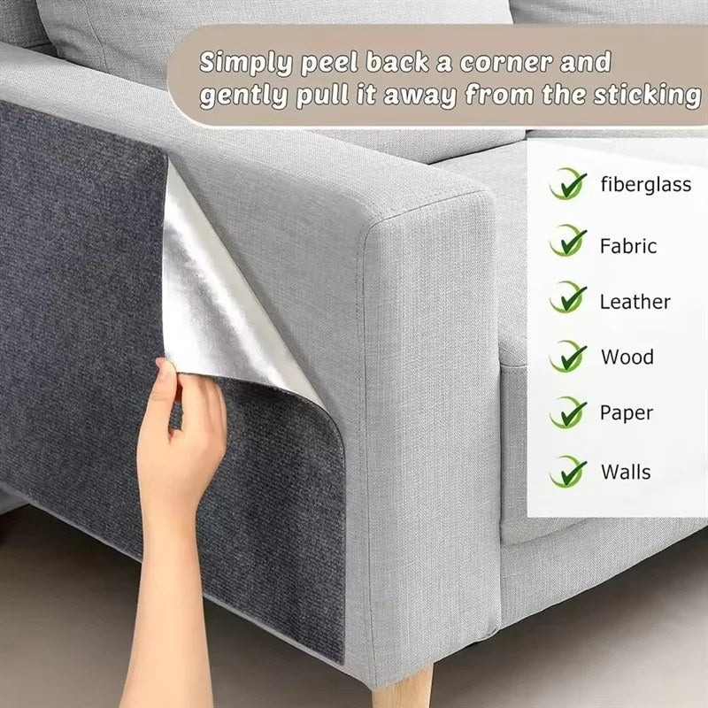 Peeling the scratch mat away from a sofa