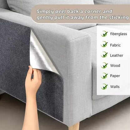 Peeling the scratch mat away from a sofa