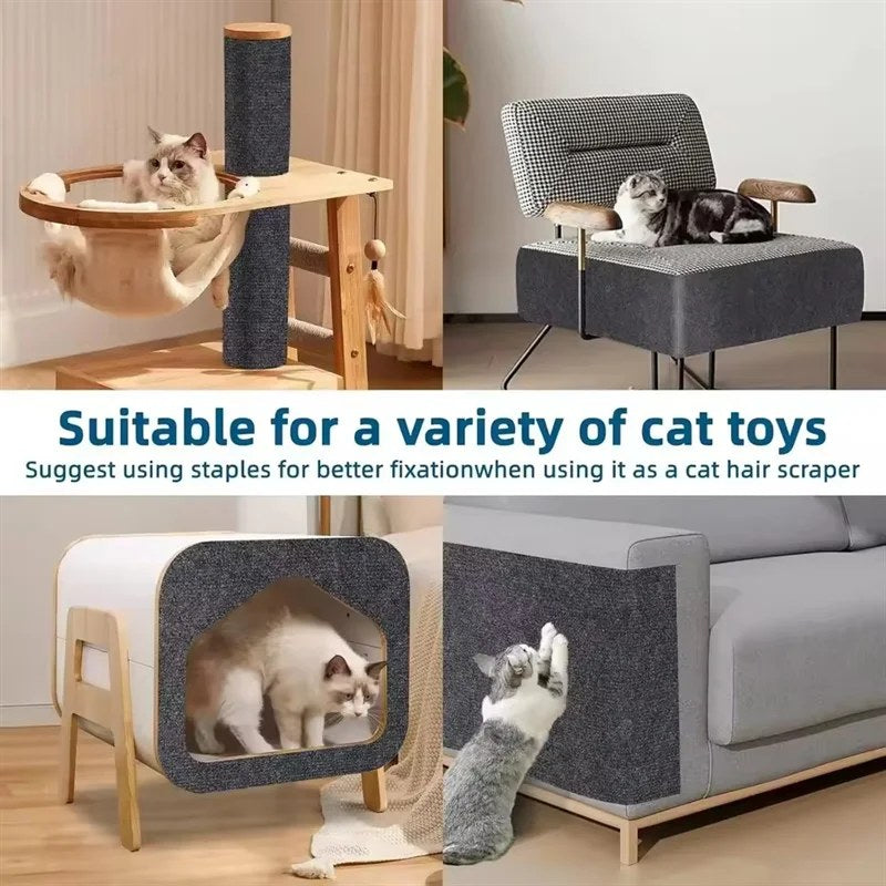 Scratch mat on a cat tree post and a chair