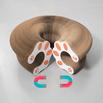 Magnetic paw-print end caps that lock the scratcher into each shape
